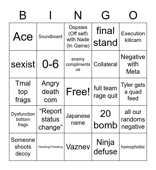 CALL OF DUTY: BINGO WARFARE Bingo Card