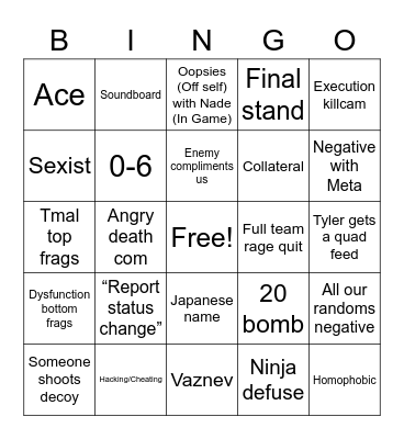 CALL OF DUTY: BINGO WARFARE Bingo Card