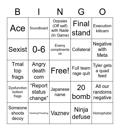 CALL OF DUTY: BINGO WARFARE Bingo Card