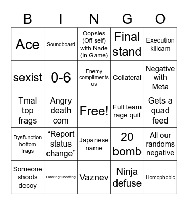 CALL OF DUTY: BINGO WARFARE Bingo Card