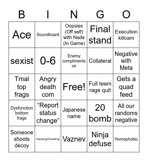 CALL OF DUTY: BINGO WARFARE Bingo Card