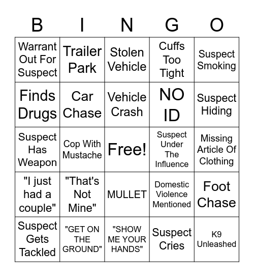 COPS Bingo Card