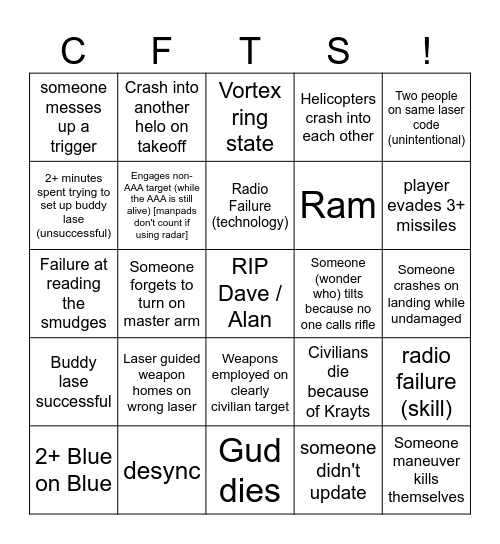 DCS Bingo Card