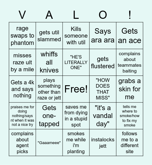 Valorant Bingo Card