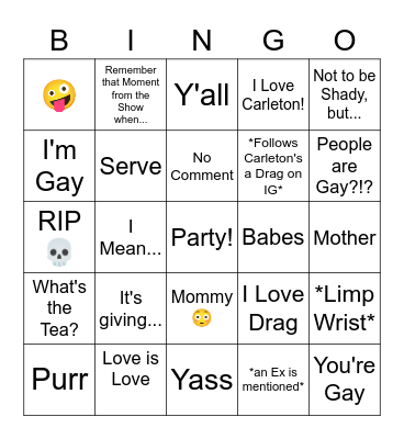 Carleton's a Drag! Bingo Card