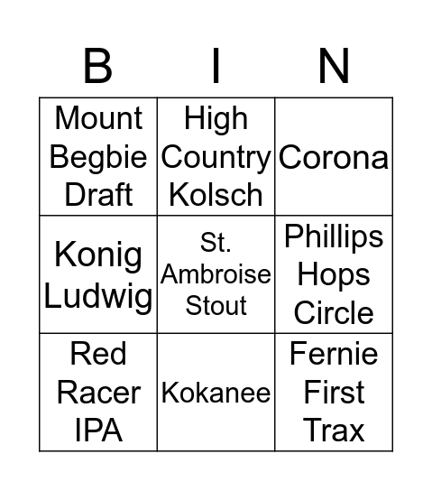 Tour de Beer Bingo Card