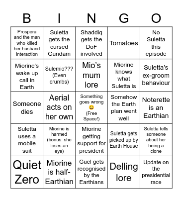 Episode 19 Bingo Card