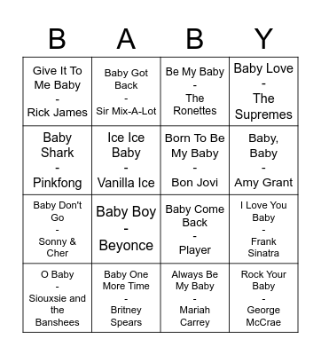 Baby Song Bingo Card