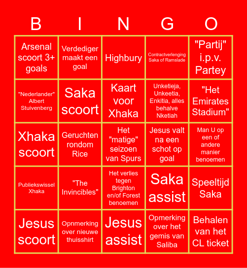 Laatste wedstrijd van het seizoen Bingo Card