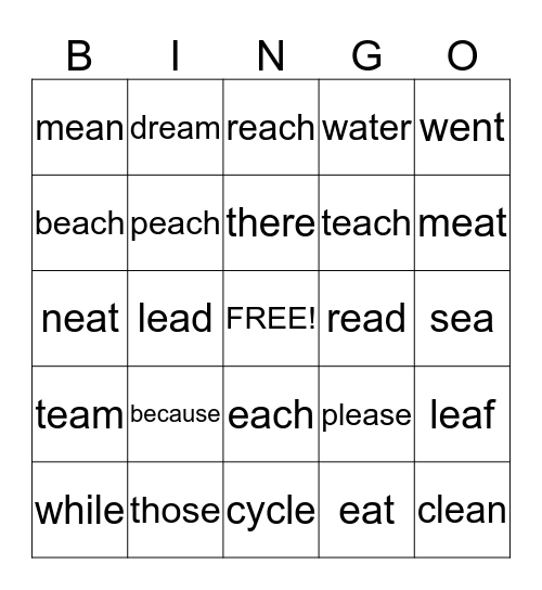 Spelling Bingo Card