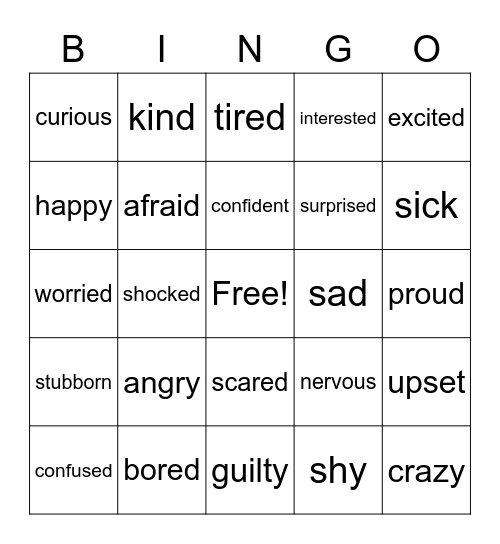 Feelings and Emotions Bingo Card