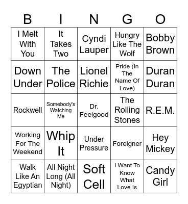 1980s - Part II Bingo Card