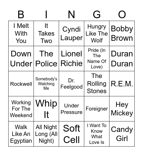 1980s - Part II Bingo Card