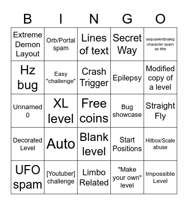 Flaming Recent tab bingo Card