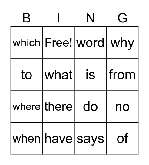 Unit 1 Tricky Words Bingo Card