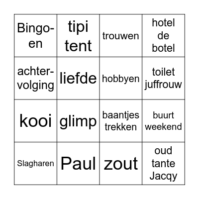 Paul en Jacqueline Bingo Card