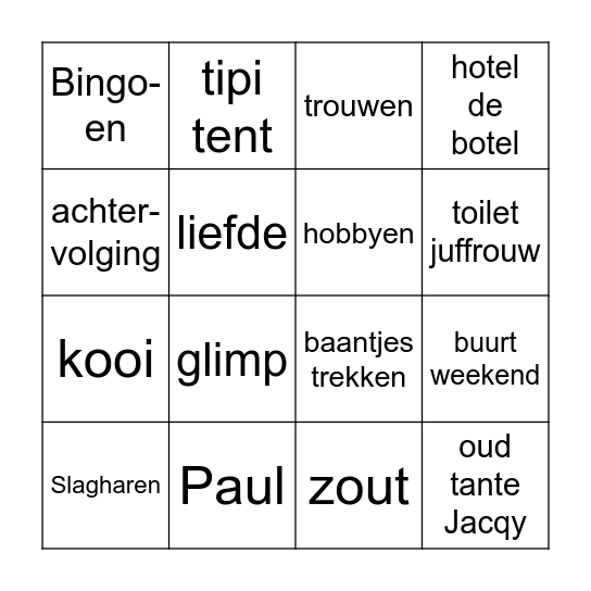 Paul en Jacqueline Bingo Card