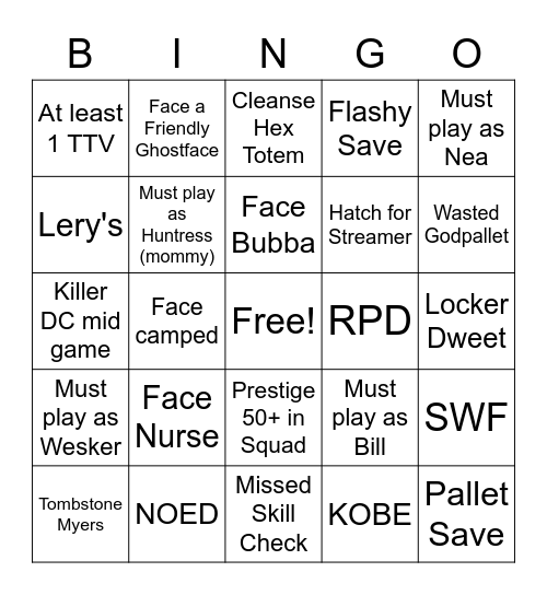 DBD Bingo Card