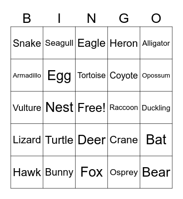 Wildlife Bingo Card