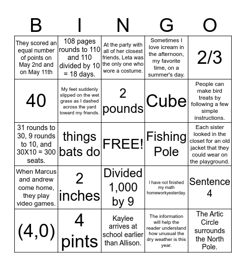 Fourth Grade Common Assessment Practice Bingo Card