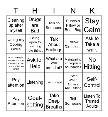 Therapy Bingo Card
