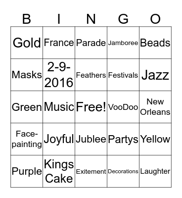 Mardi Gras Bingo Card