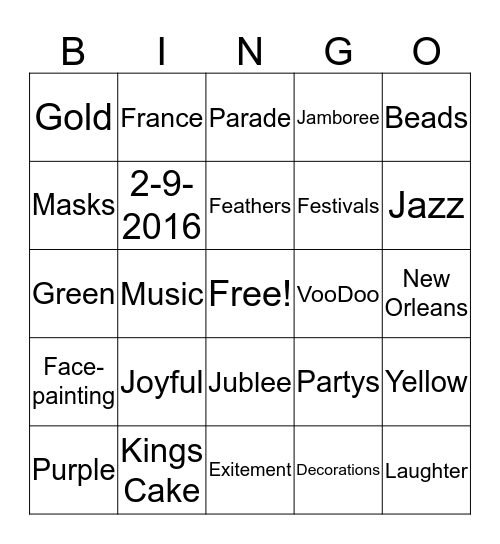 Mardi Gras Bingo Card