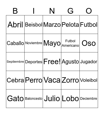 My New Spanish Words! Bingo Card