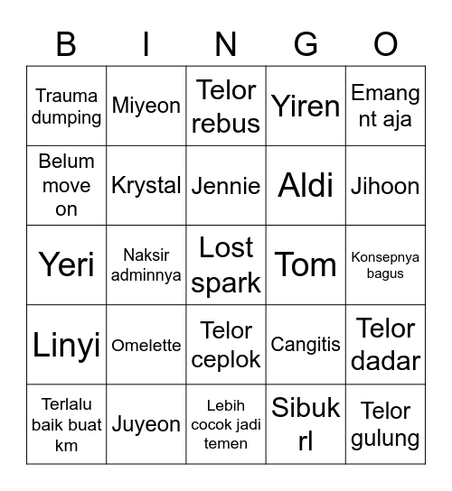 Punya Kai Bingo Card