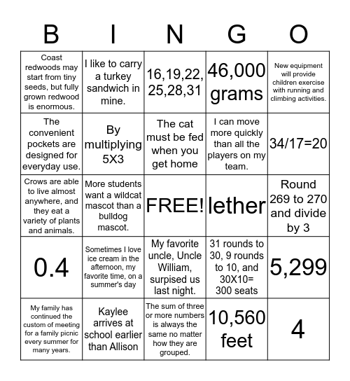 Fourth Grade Common Assessment Practice Bingo Card