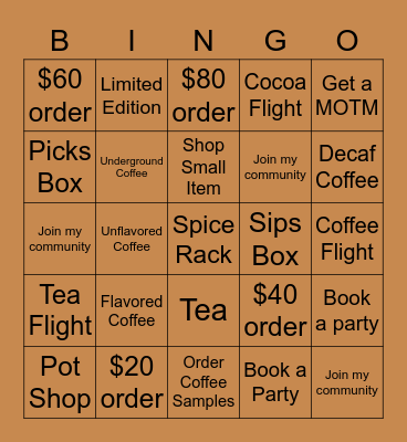 ☕ Bonus Prize Bingo ☕ Bingo Card