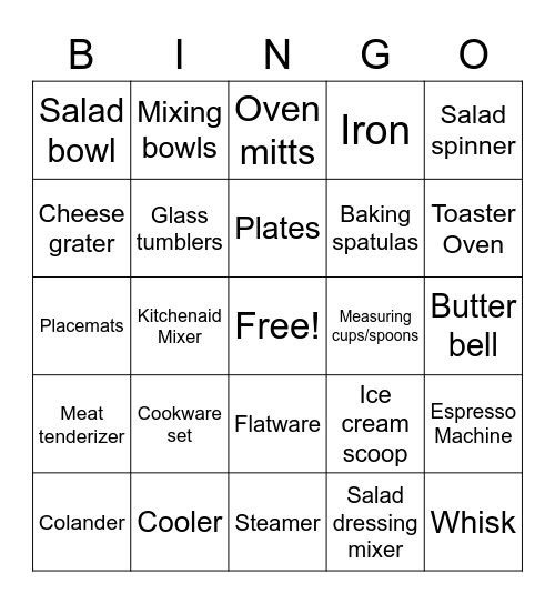 Bridal Bingo Card