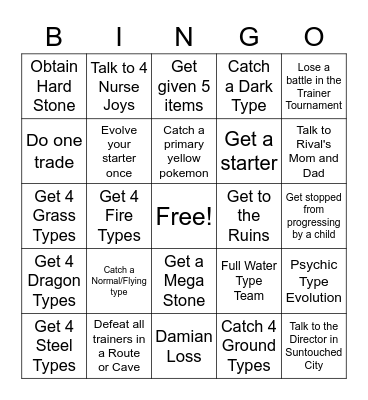 Pokemon Insurgence (Pre First Gym ) Bingo Card Bingo Card
