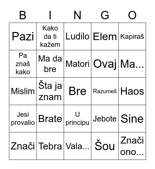 POŠTAPALICE Bingo Card