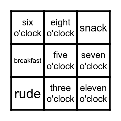 What's the time Mr. Crocodile? Bingo Card