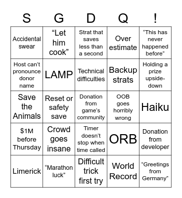 SGDQ 2023 Bingo Card