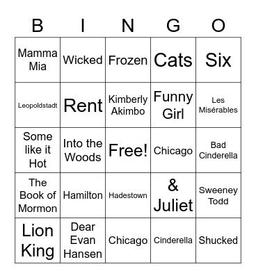 Broadway Bingo Card