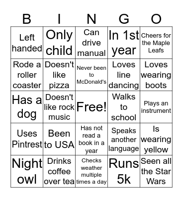 Untitled Bingo Card
