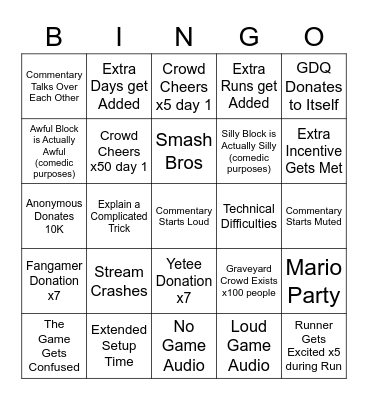 SGDQ 2023 Bingo Card