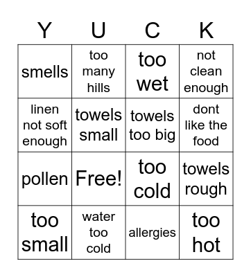 vacation bingo Card