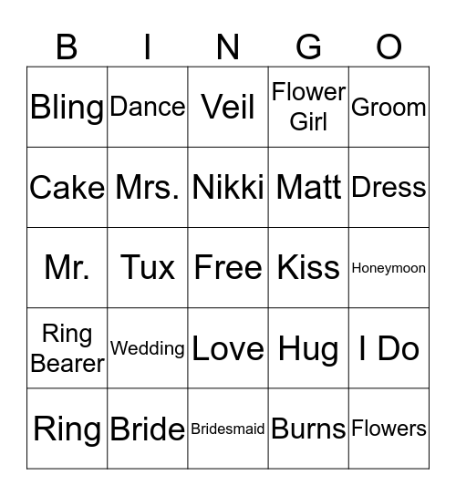 Bridal Shower Bingo Card