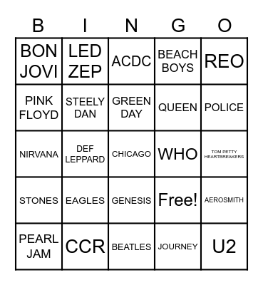 BIG BANDS Bingo Card