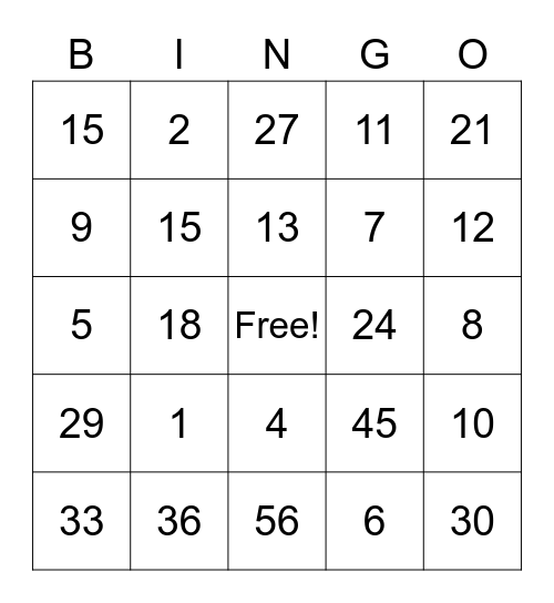 One-step Algebraic Equations 6th grade Bingo Card
