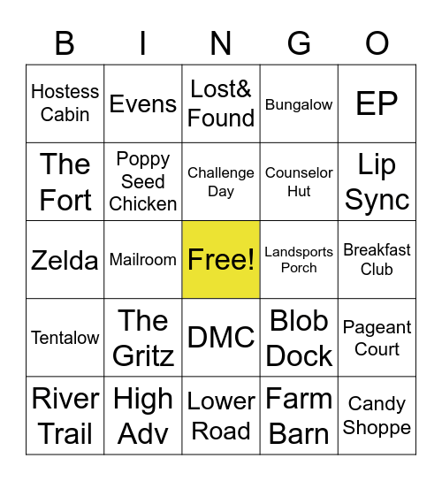 Camp Greystone Bingo! Bingo Card