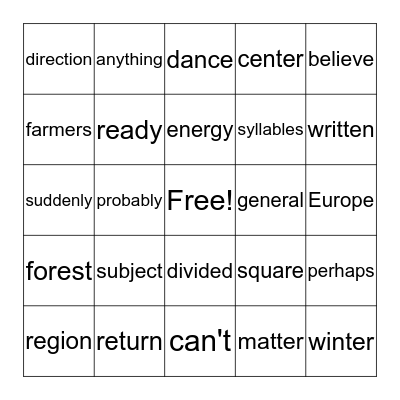 Fry Words 500-600 Bingo Card