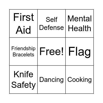 Pre Camp Bingo Card