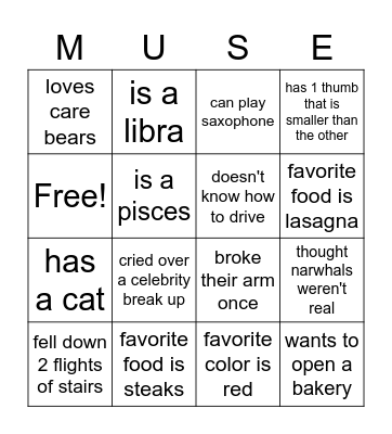 aMUSEing Bingo Card