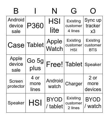 VR Bingo Card