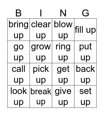Verbs with up Bingo Card
