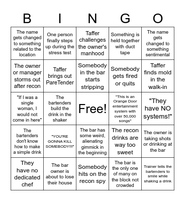 Bar Rescue Bingo Card